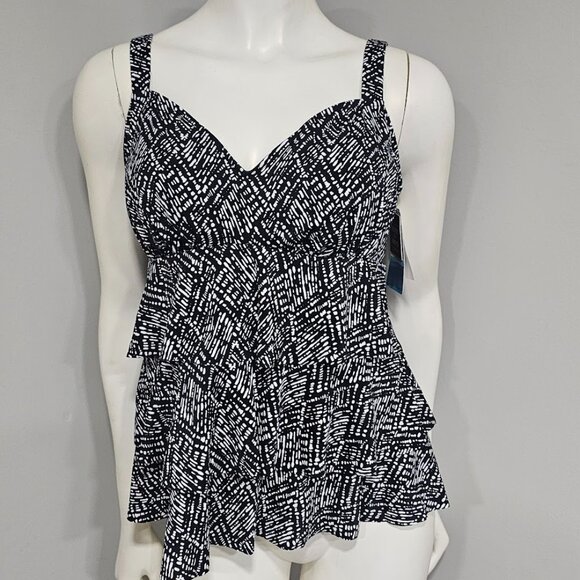 Swim Solutions Printed Triple Tier Tankini Top - Picture 2 of 10